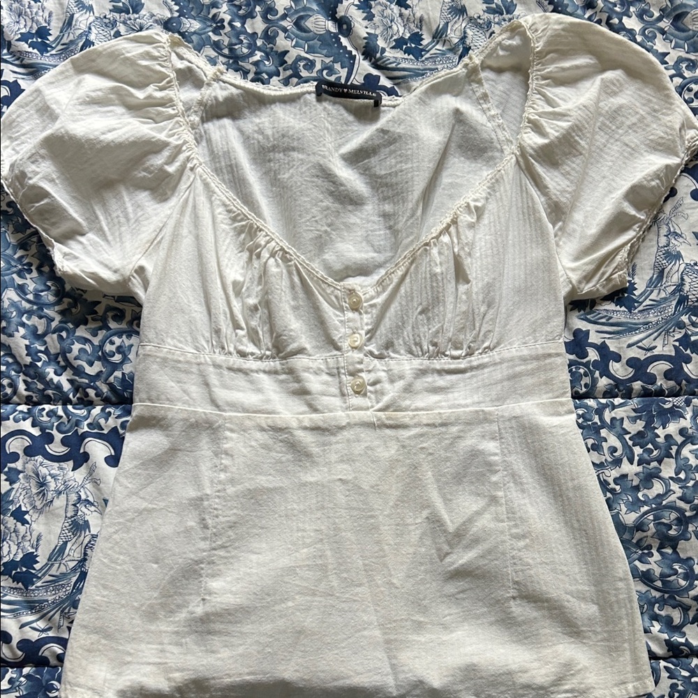 Brandy Melville White Puff Sleeve Blouse